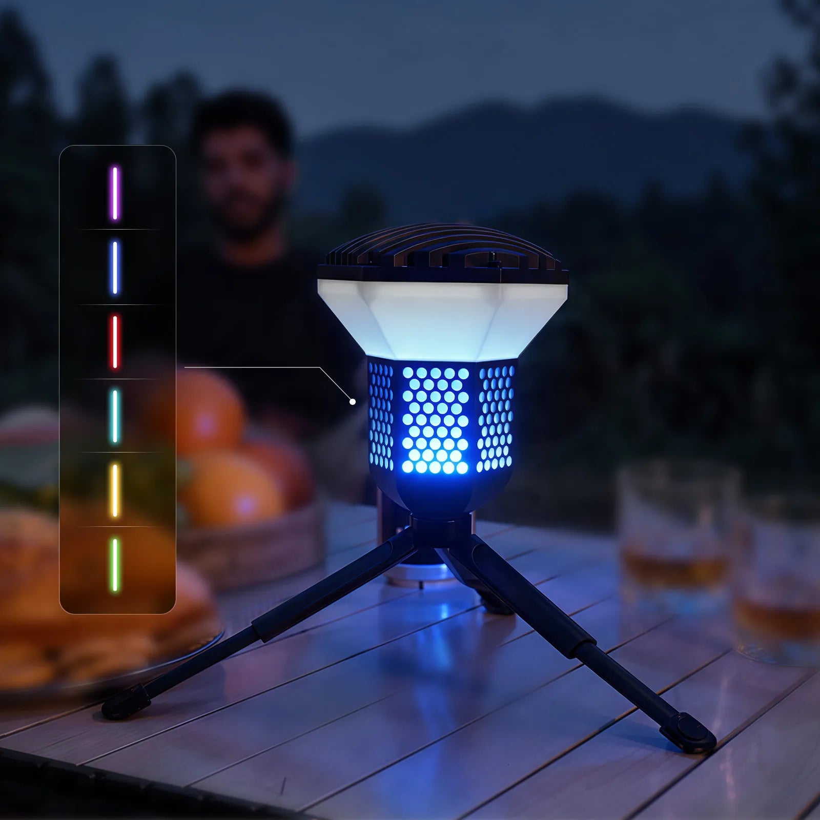 WOLFBOX TL2000 camping light with blue ambient lighting