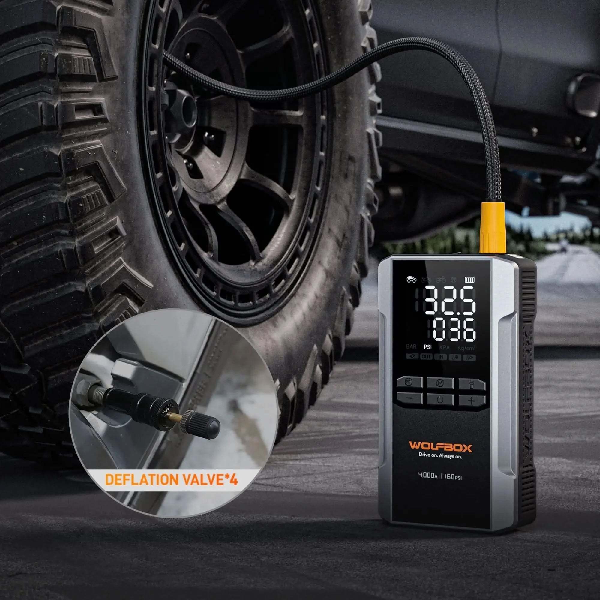 4-in-1 Jump Starter with Air Compressor Tire Inflator