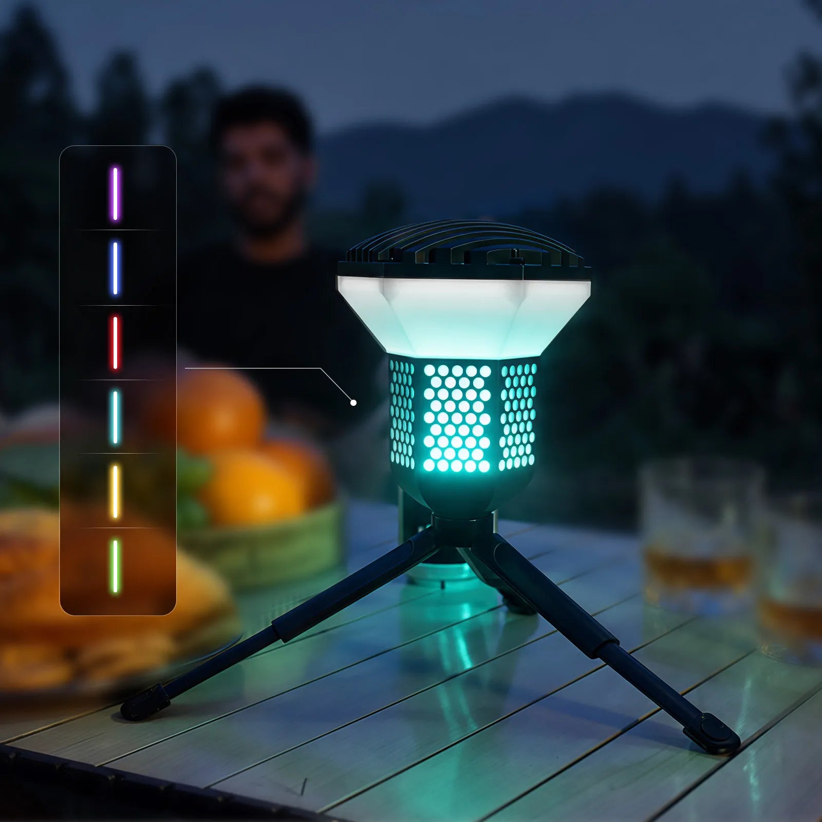 WOLFBOX TL2000 camping light with cyan ambient lighting