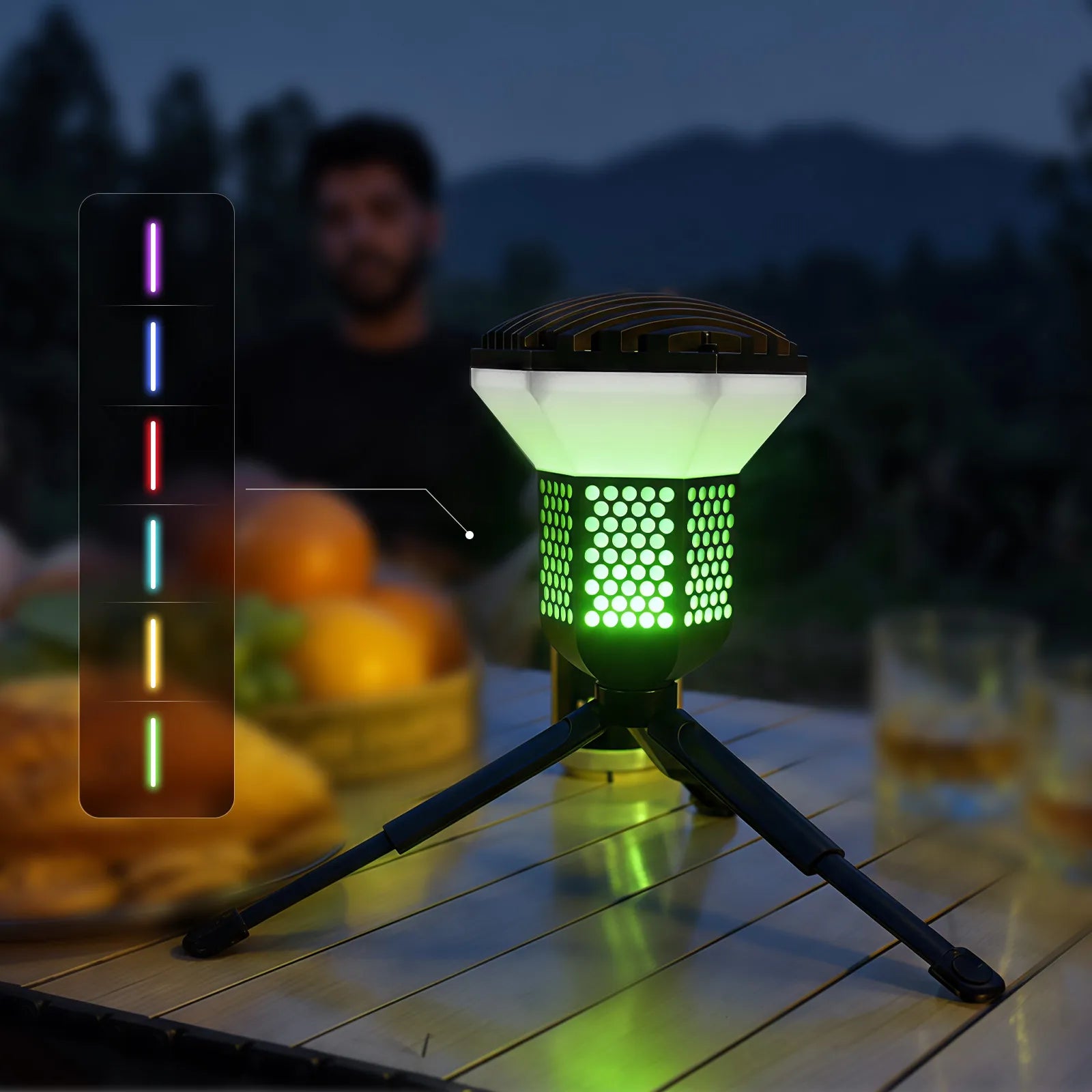 WOLFBOX TL2000 camping light with green ambient lighting