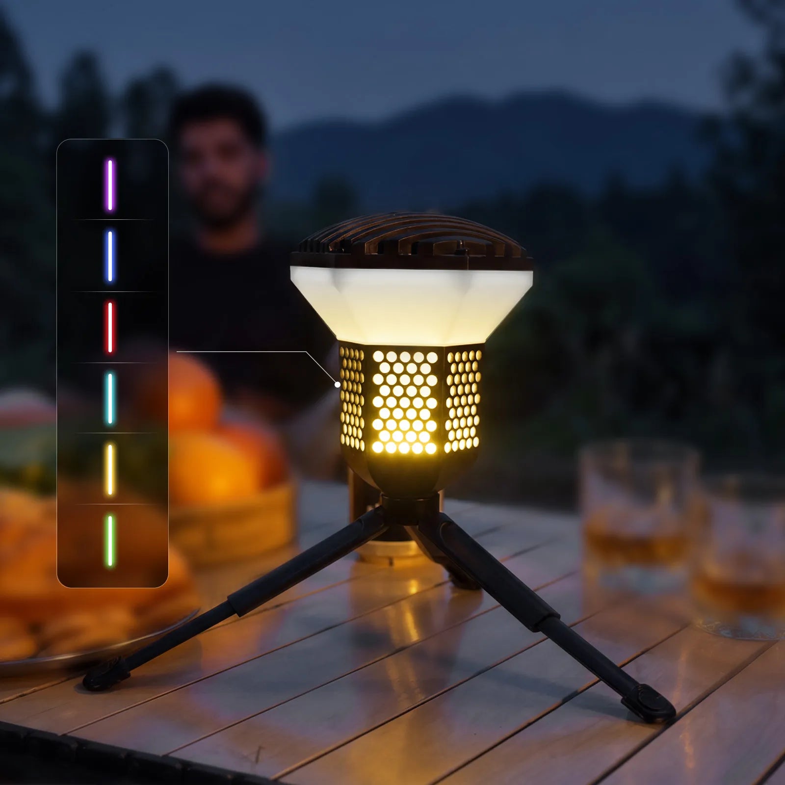 WOLFBOX TL2000 camping light with yellow ambient lighting